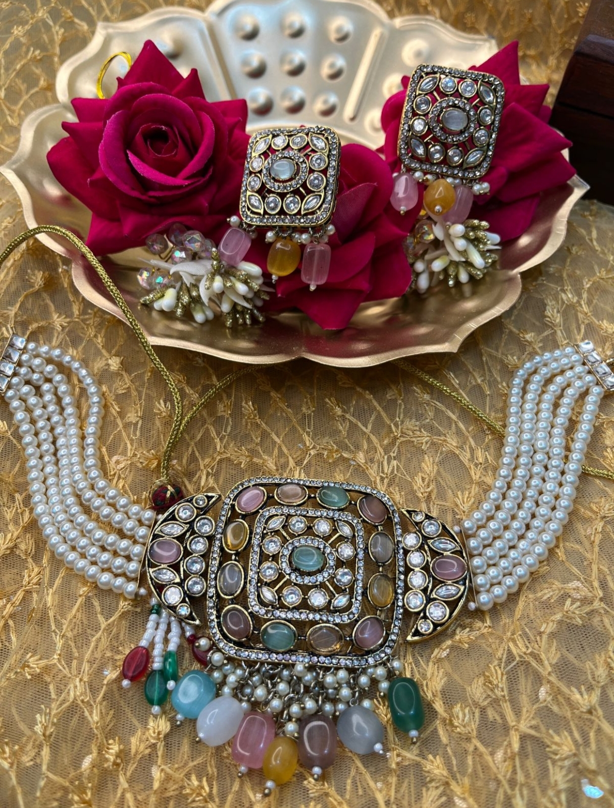 Moissanite Neckset Chocker with Earrings